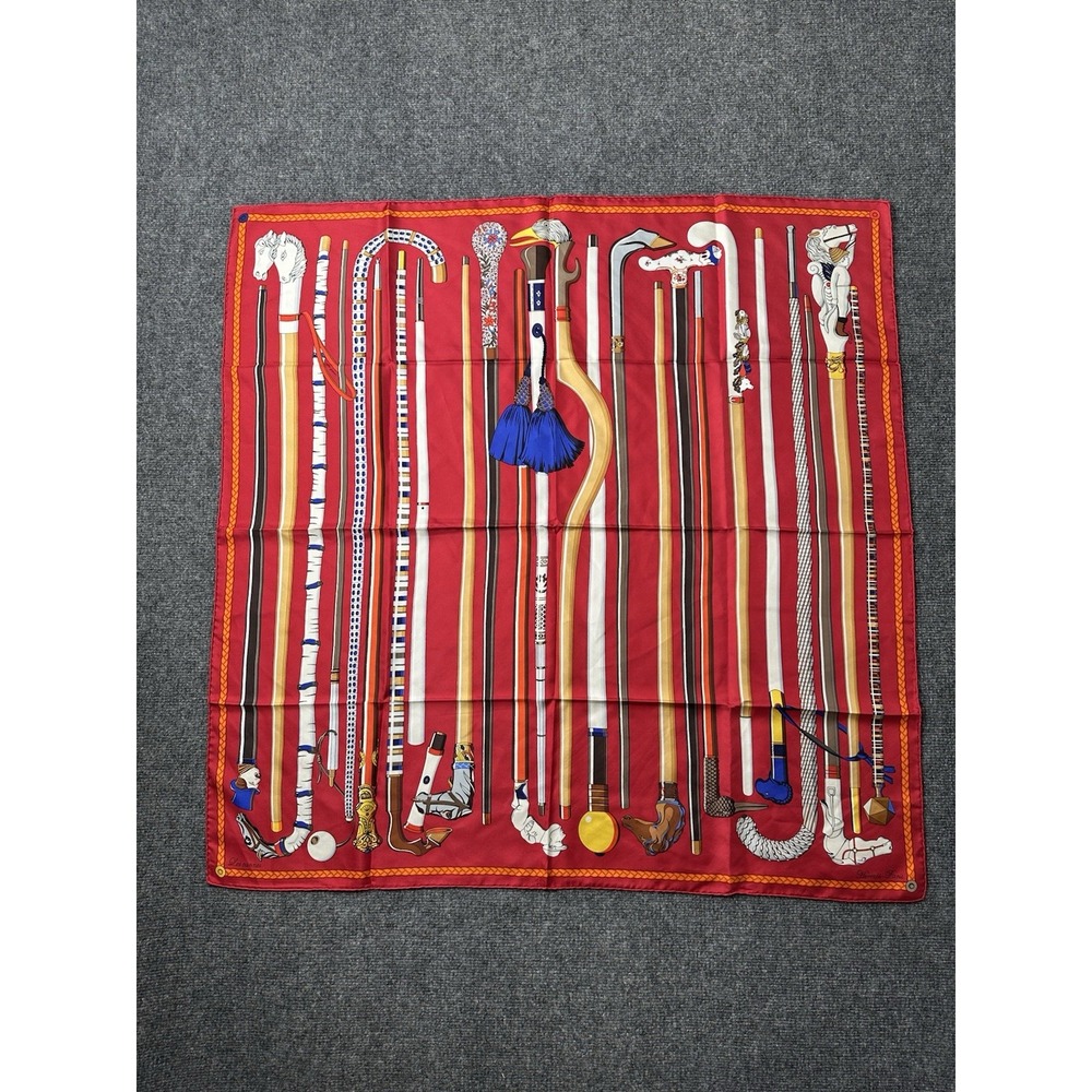 Womens Silk Hermes Paris Les Cannes Cane Print Scarf Red, Size One Size